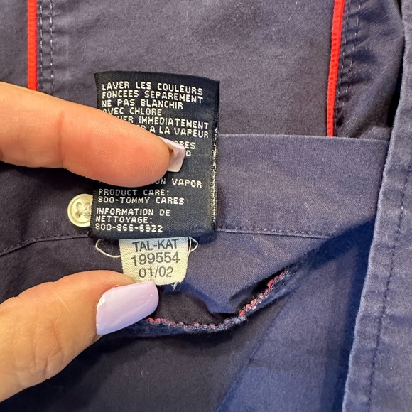 Tommy Hilfiger Men’s Shirt Large Navy Blue Button-Down Red Stripe 100% Cotton - Picture 9 of 10